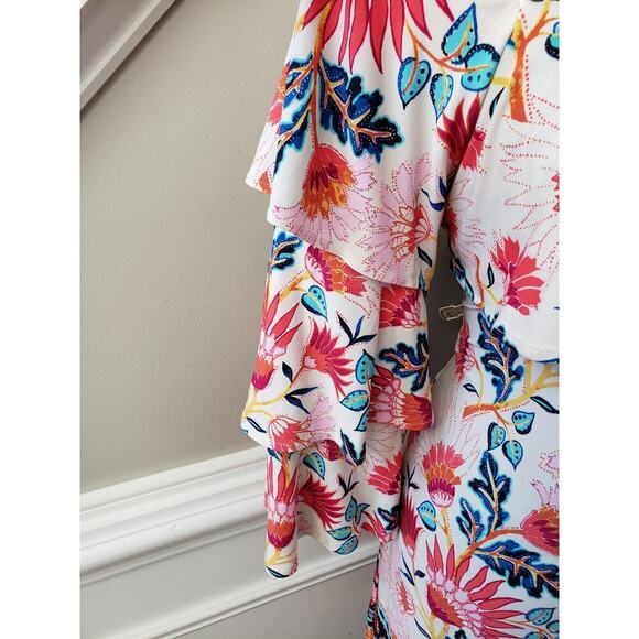 Nicole Miller Shift Dress Womens 8 White Floral Adjustable Strap Cold Shoulder - Picture 13 of 15